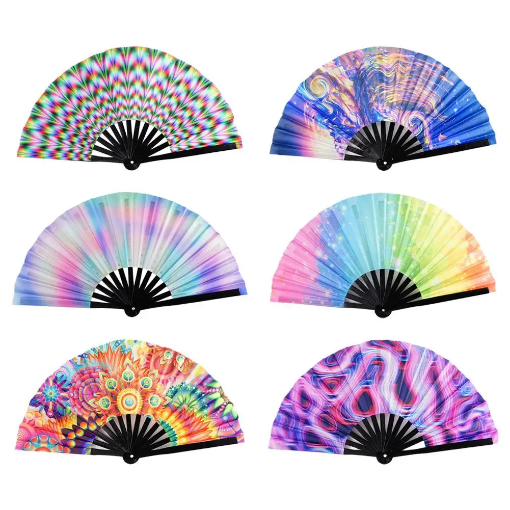 Folding Fan Hand Fan 33cm Large Folding Hand Rave Fan Chinease/Japanese Gradient Colorful Reflective Foldable Fan Music Festival Dance Gifts