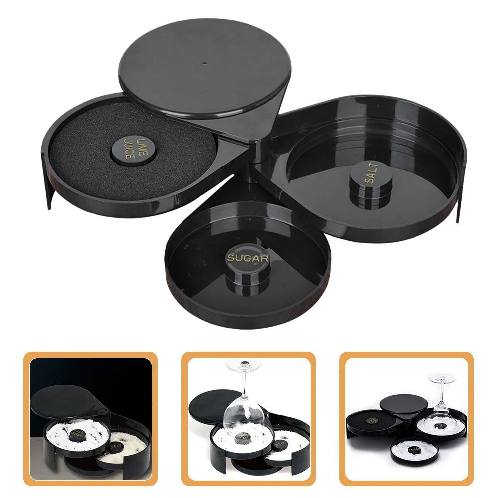 

Bartending Salt Side Box Cocktail Container Case Accessories Rimming Sugar for Cocktails Rotating Seasoning Trays Glasses
