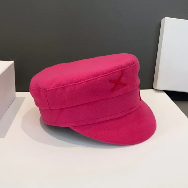 Autumn Winter Hats New Wool Newsboy Caps for Women Hot Pink Letter Baker Boy Caps Fashion Versatile British Retro Beret