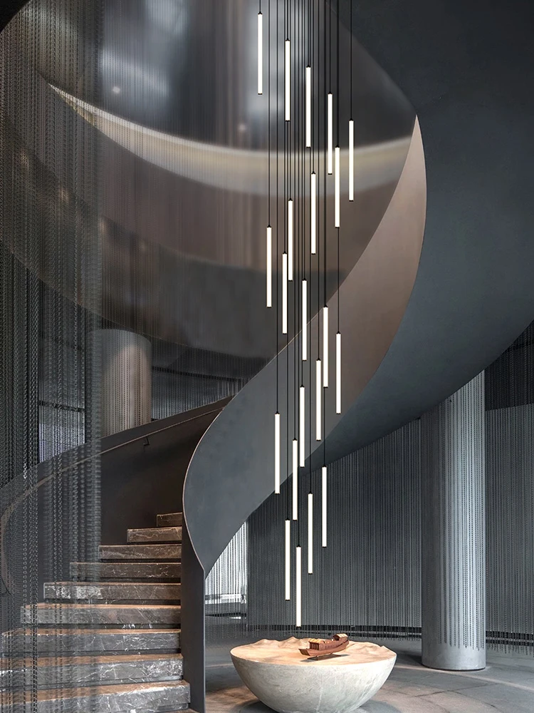 Led lights decorative lights Nordic strip chandelier LED circular tube living room pendant designer modern lighting interior decoration staircase chandelier