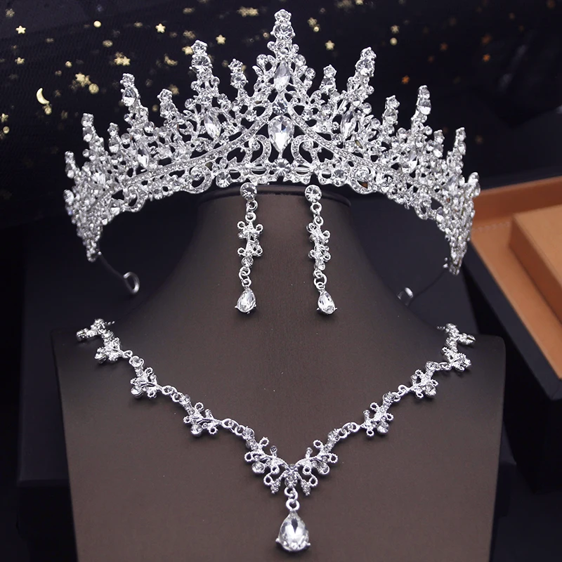 Green Crown Bridal Jewelry Sets for Women Choker Necklace Sets With Tiaras Wedding Dress Prom Bride Jewelry Accessories bridal jewelry sets