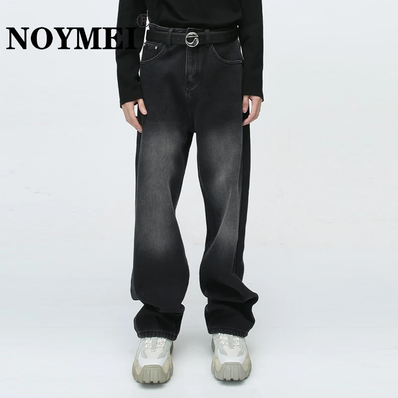 

NOYMEI Fleece Jeans Winter Keep Warm Fashionable Simple Casual Black Straight Wide Leg Pants 2024 New Chic Men All-match WA3497