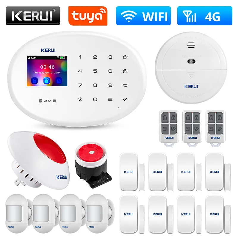 

KERUI W204 Tuya комплект смарт-сигнализации WIFI GSM 4G Домашняя безопасность приложение дистанционное управление Сенсорная панель детектор охранного движения