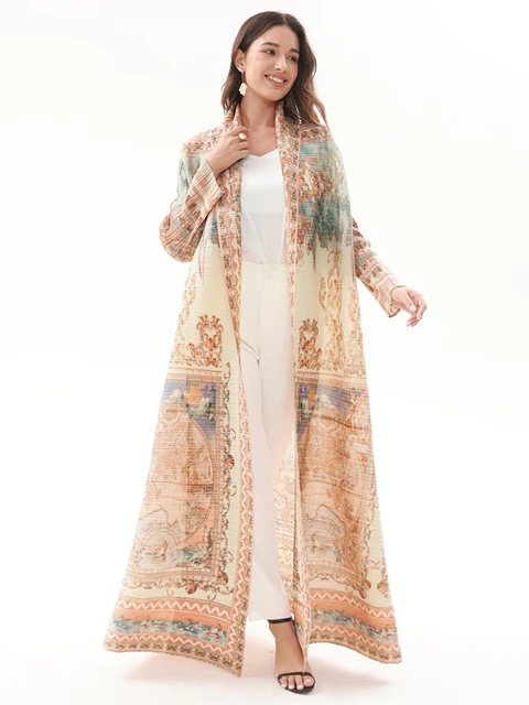 Miyake Pleated Turndown Collar Vintage Printed Long Sleeve Dress Women 5 Miyake Pleated Turndown Collar Vintage Printed Long Sleeve Dress Women 5