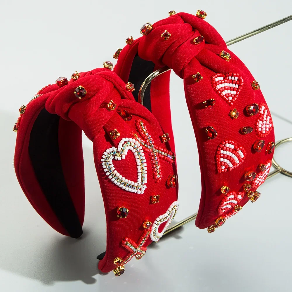 Fashion New Handmade Sewing Bead Love Heart Knot Wide-Edged Headband Women