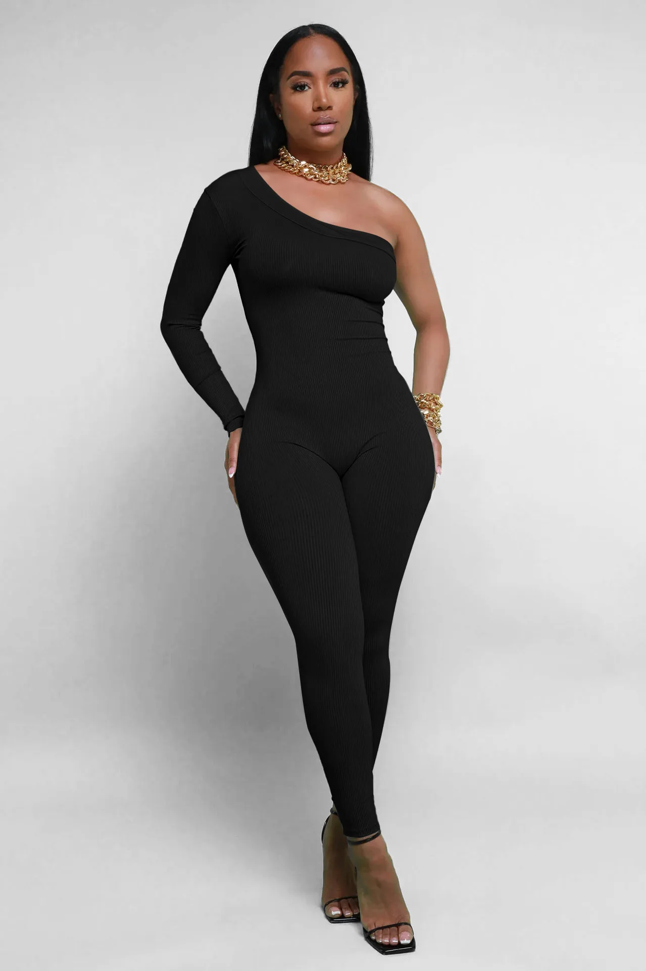 Sexy One Shoulder Ribbed Jumpsuits One Piece Rompers 2023 Women Fall Elegant Bodycon Winter Solid Jumpsuit Bodysuit Playsuit