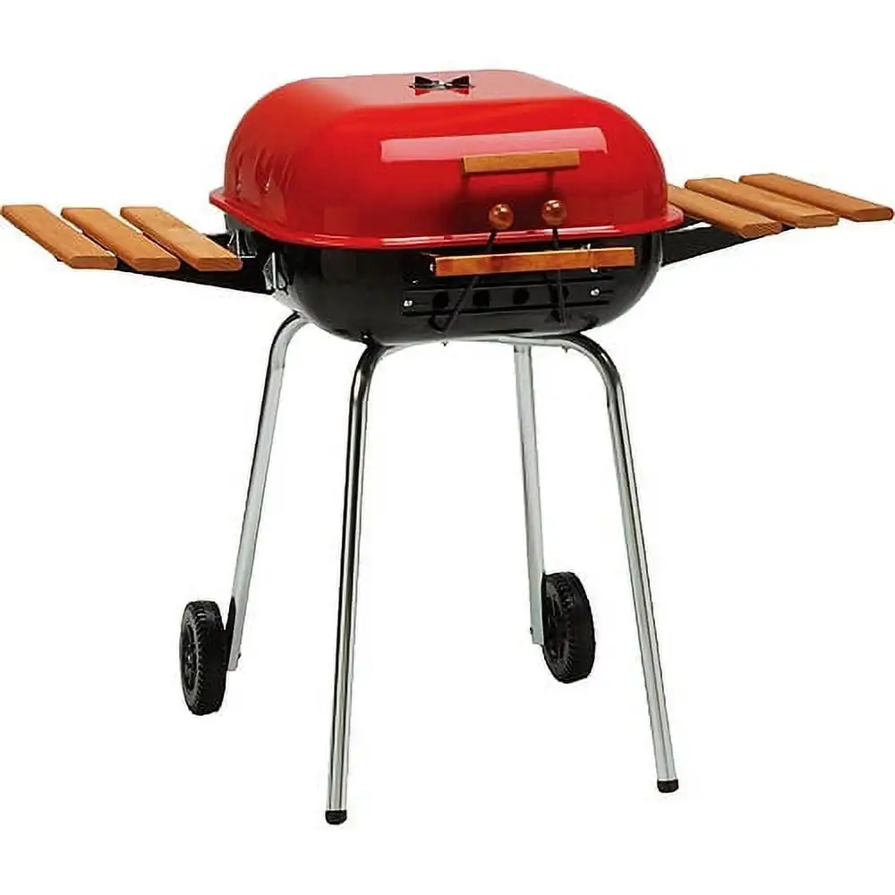 

Americana Charcoal BBQ Steel Grill with Adjustable Cooking Grate and Side Table