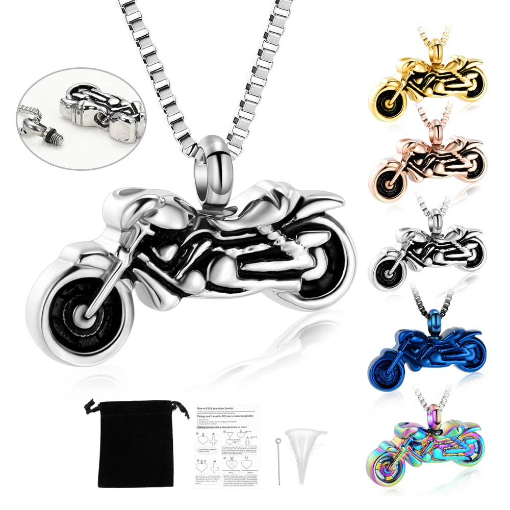 

Motorcycle Pendant Cremation Urn Necklace Stainless Steel For Pet/Human Ashes Free Engraved Cool Men's Present Memorial Jewelry