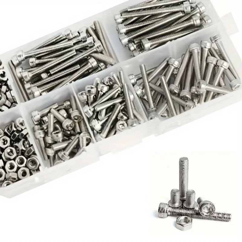 Screw Bolt Nut Set 150pcs/box Hex Head 304 Stainless Steel M3 for Small DIY Repair Projects