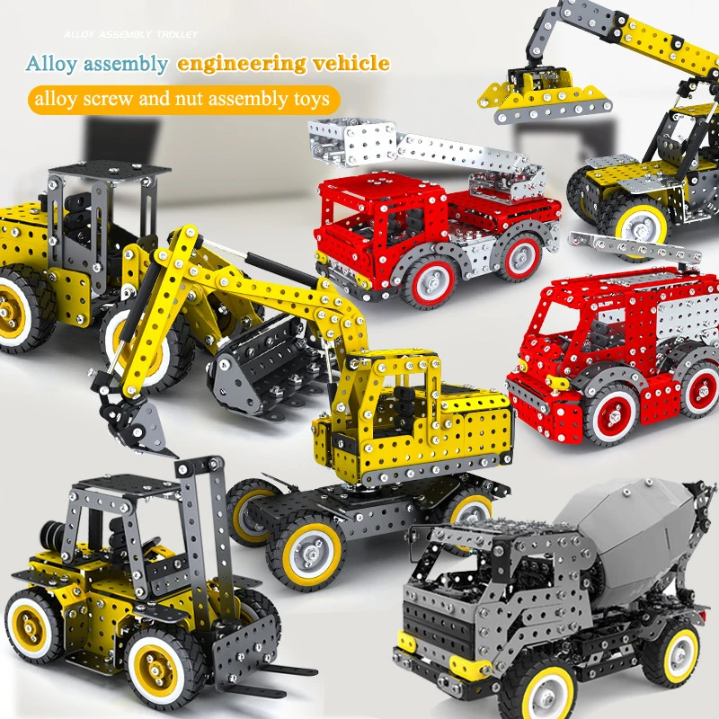 Metal Assembly Building Block Toys Excavator Fire Truck Alloy Model Screw And Nut Assembly 3D Three-dimensional Puzzle Boy Gift building block toy,assemble toy