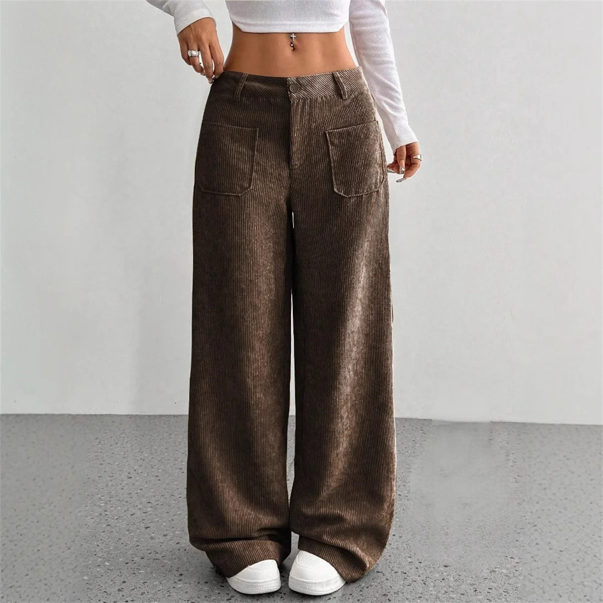 Women Autumn Winter Corduroy Pant Fashion Retro New In Wide Leg Trousers Lady Casual High Waist Solid Pants Street Chic Clothes - Image 5