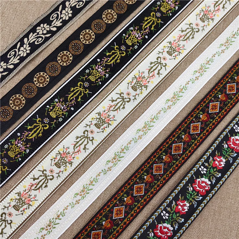 Little Flower Embroidered Jacquard Ribbon Webbing Lace For DIY Hair Ornaments Pet Collar Accessories 5Yards 25-35MM embroidery ribbon webbing ribbon sequins lace ribbon