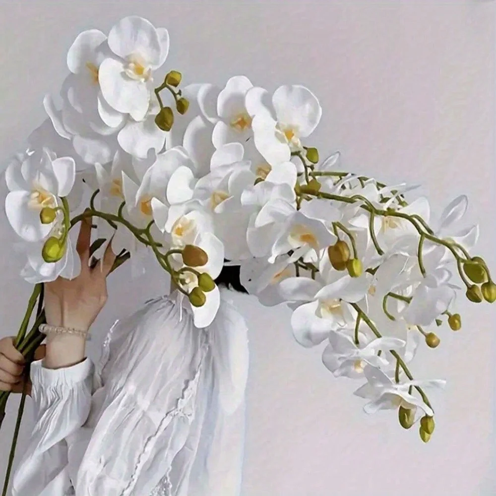 6 قطع من بساتين الفاكهة الاصطناعية النابضة بالحياة - 9 أزهار لكل منهما، سيقان أوركيد على شكل فراشة حريرية لديكور المنزل والزفاف هدية مثالية