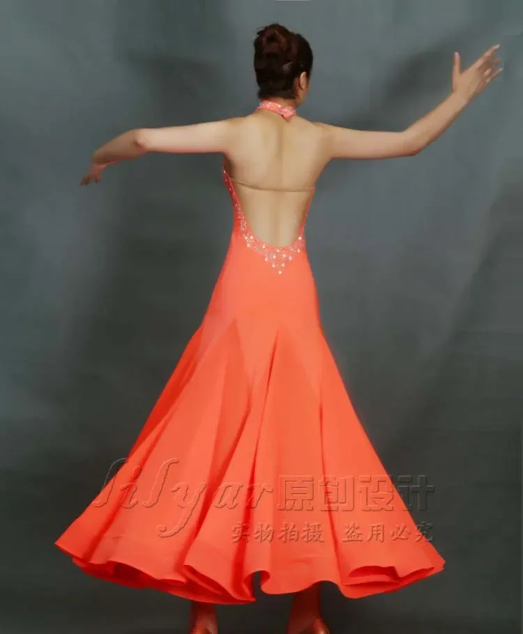 Adult children orange slim ballroom dance dress standard skirt competition dress costumes performing