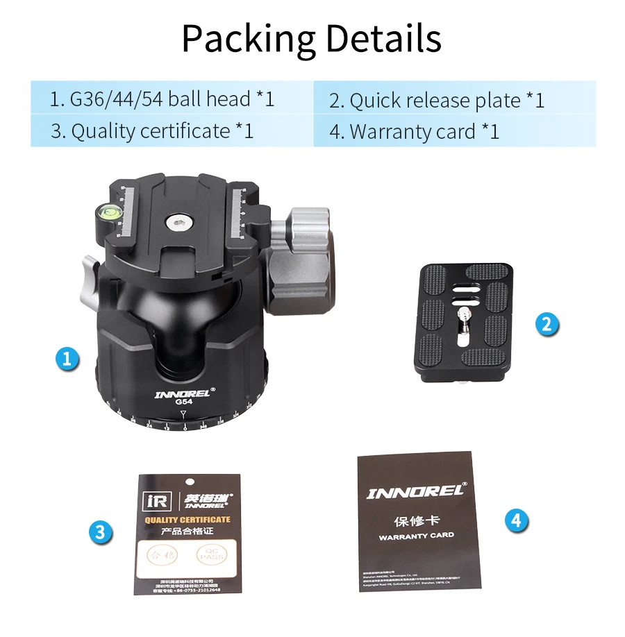 G54/G44/G36 Professional Tripod Head Low Center Gravity Panoramic Ball Head Doub