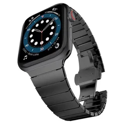Stainless Steel Metal Link Bracelet Wristband - S10 - 46mm 42 44 45 49 (Black)