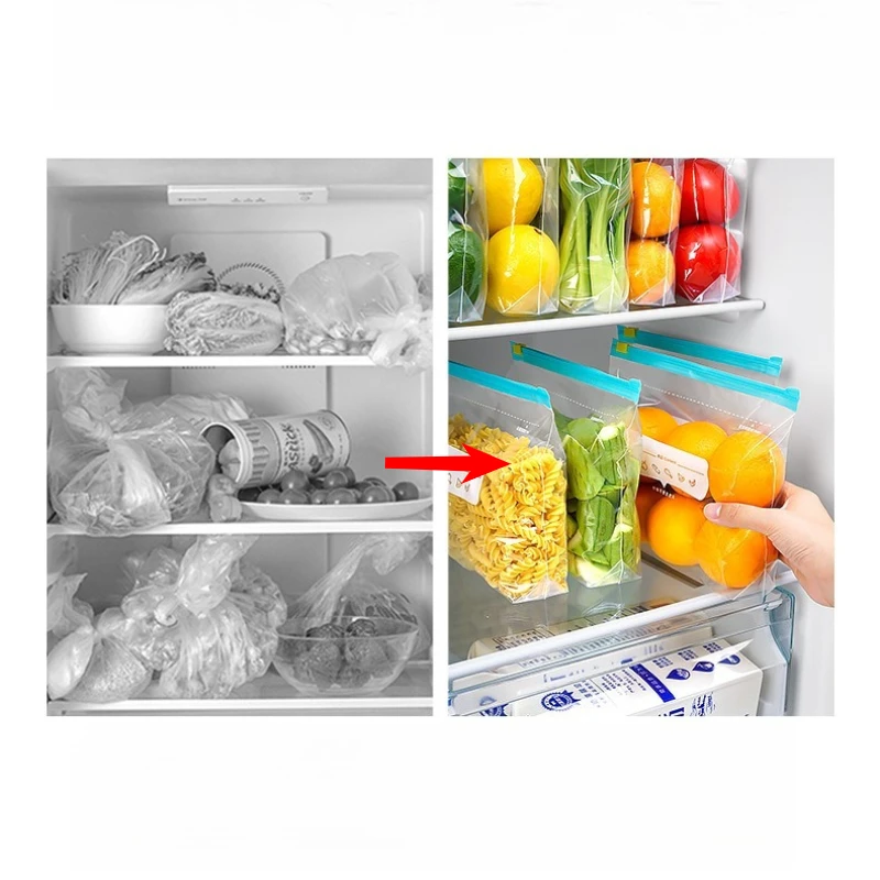 Reusable Transparent Zip Storage Bags for Kitchen and Refrigerator (Set of 3 Sizes)