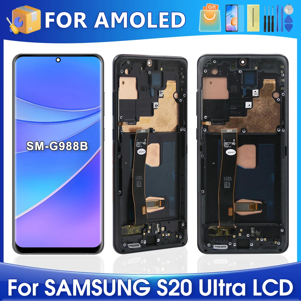 ЖК-дисплей 6,9 'S20 Ultra для Samsung, сменный сенсорный экран с цифровым преобразователем в сборе для AMOLED S20U, G988, G988B/DS