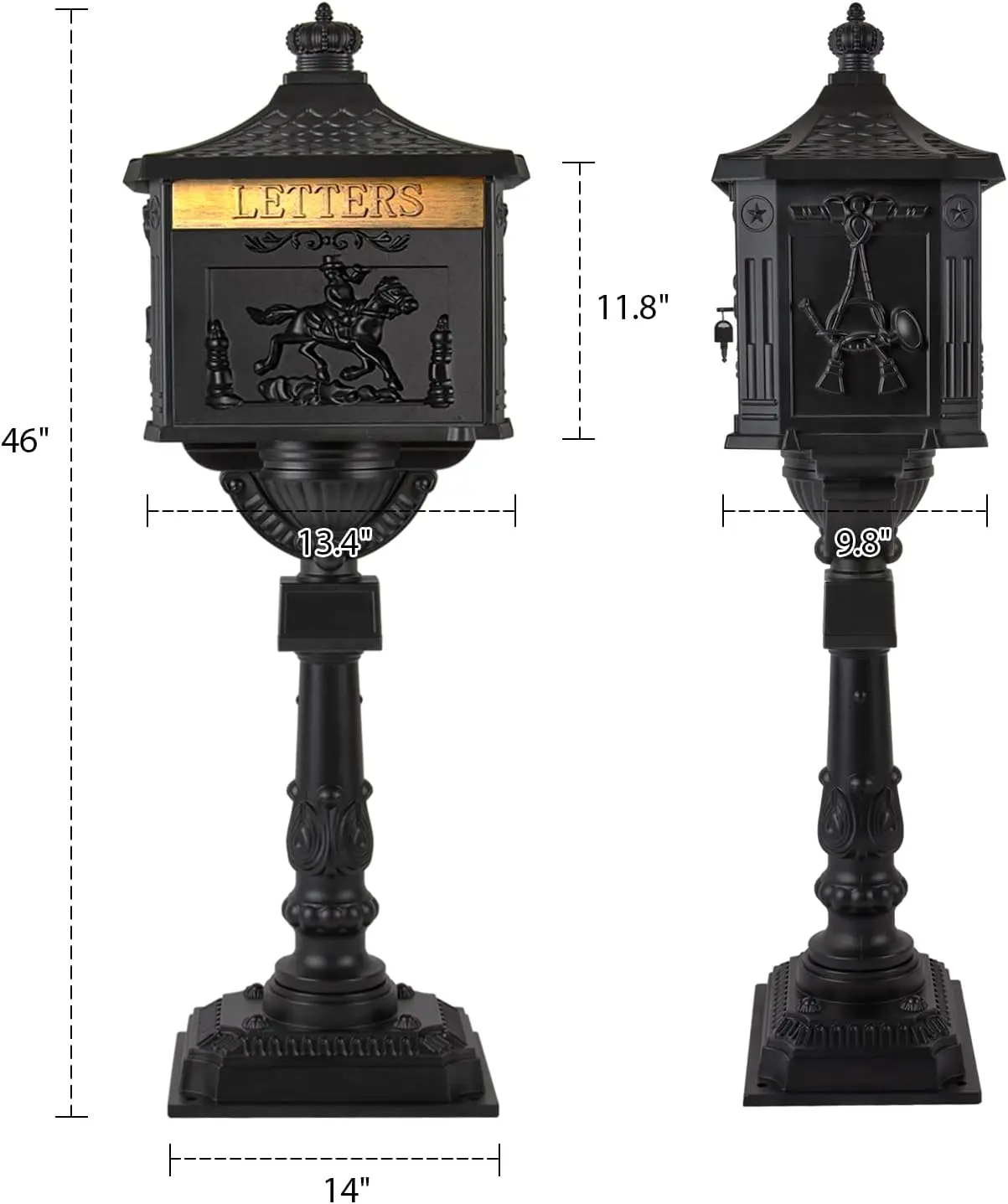 Polar Aurora Outdoor Mailbox Cast Aluminum Black Mail Box Postal Box Security Heavy Duty New