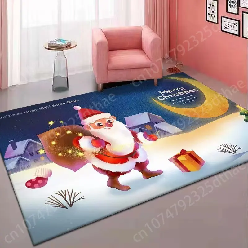 

Santa Claus Carpet Christmas Decor Doormat Home Tea Table Rug Living Room Bedroom Decoration Bedside Mat Anti Slip Bath Rugs