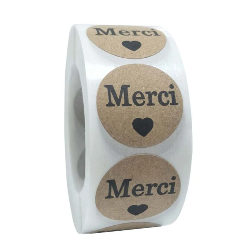 100-500pcs French Merci Kraft Sticker Thank You Fait Main Avec Amour DIY  Multifunction Paper Label Adhesive Gift Seal Sticker