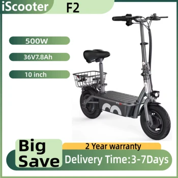 Monopattino Elettrico iScooter F2 Pieghevole e Portatile, 500W, Pneumatici da 10 Pollici, Batteria 36V 7.8AH, Versione Premium