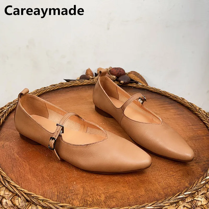 

Careaymade-Genuine Leather Casual pointy buckle flat soft bottom soft top low top casual Korean shallow cut women's single shoes