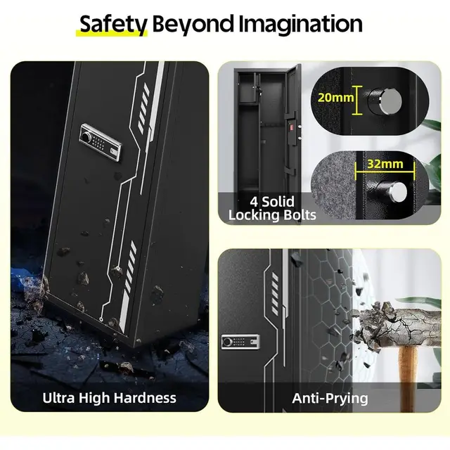 Large Electronic Keypad Gun Cabinet for Home Defense - 8-12 Gun Storage with Adjustable Shelves, Rifle Rack, and Ammunition Stor 4