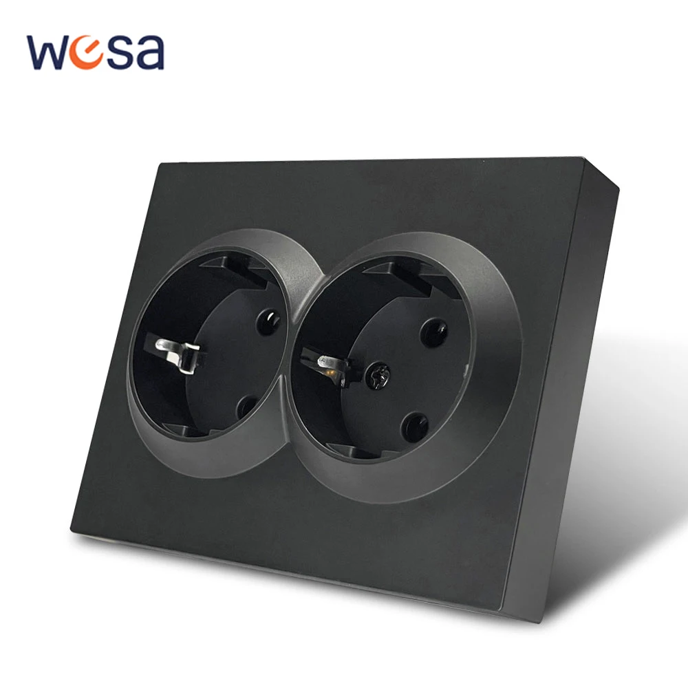 สีดํา 250V EU มาตรฐาน Ground AC ปลั๊กไฟฟ้าคลาสสิกปลั๊กซ็อกเก็ตสีพลาสติกสารหน่วงไฟผนังฝังซ็อกเก็ต 1
