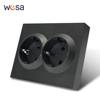 สีดํา 250V EU มาตรฐาน Ground AC ปลั๊กไฟฟ้าคลาสสิกปลั๊กซ็อกเก็ตสีพลาสติกสารหน่วงไฟผนังฝังซ็อกเก็ต 1