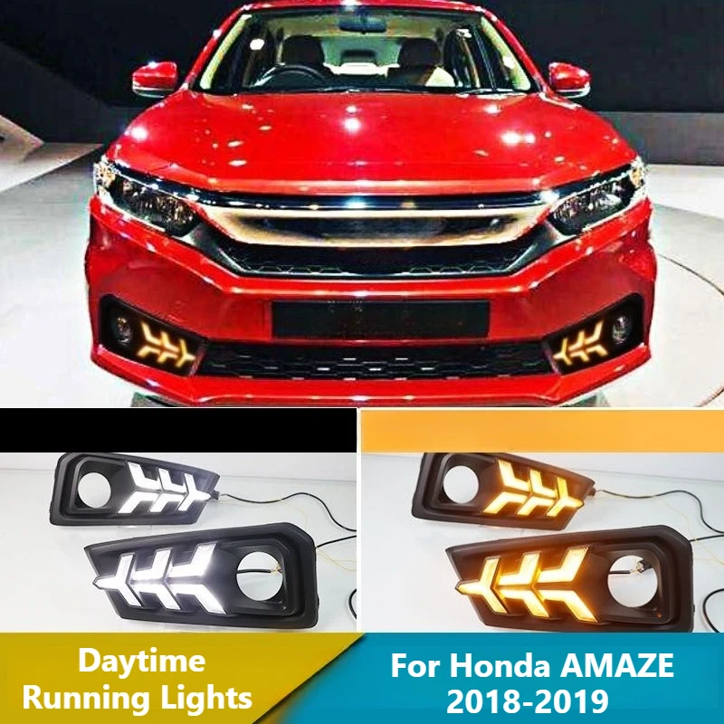 For Honda AMAZE 2018-2019 Car Led Daytime Running Lights DRL Dynamic Turn Signal Lamp Front Fog Light Modified 12V Daylights detail image 1