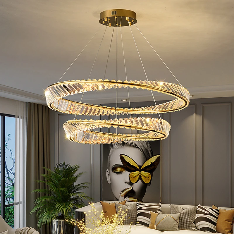 

Living room crystal chandelier luxury luxury high-end atmosphere main light simple modern dining room lamp stainless steel bedro