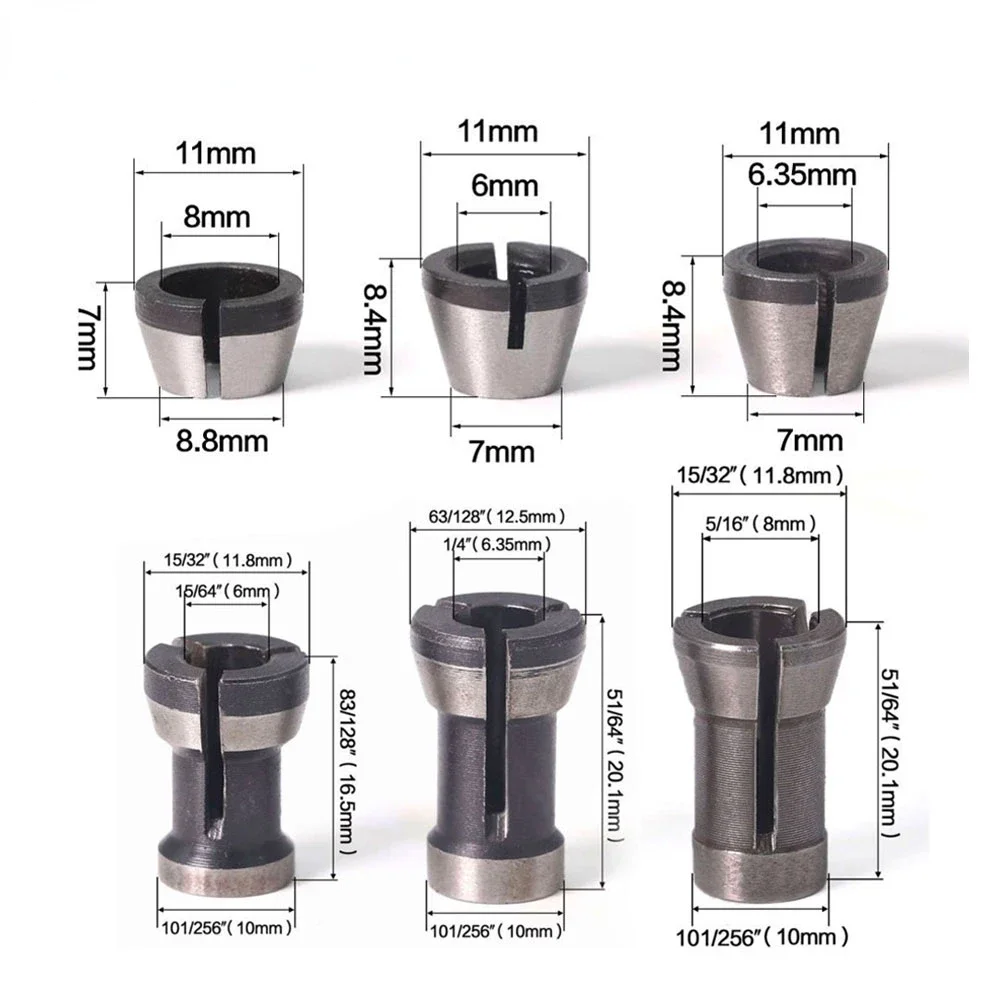 3pcs/lot High Precision Adapter Collet Shank Router Tool Adapters Holder 6mm/6.35mm/8mm 3pcs rl 070 high purity rosin solder paste for welding mobile phone auxiliary electric iron soldering oil soldering tin tool