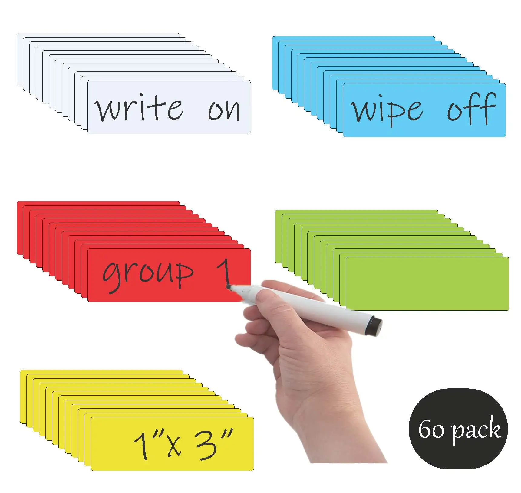 

Dry Erase Magnetic Labels (1x3",Pack of 60),Write On Magnets Sticker for Classroom&Office&Cabinet&whiteboard&Fridge&More