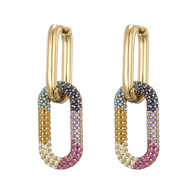 LOVBEAFAS Brand Gold Color Geometric Oval Rectangle Hoop Earrings For Women Zircon Wedding Jewelry Elegant Female Dangle Earrings