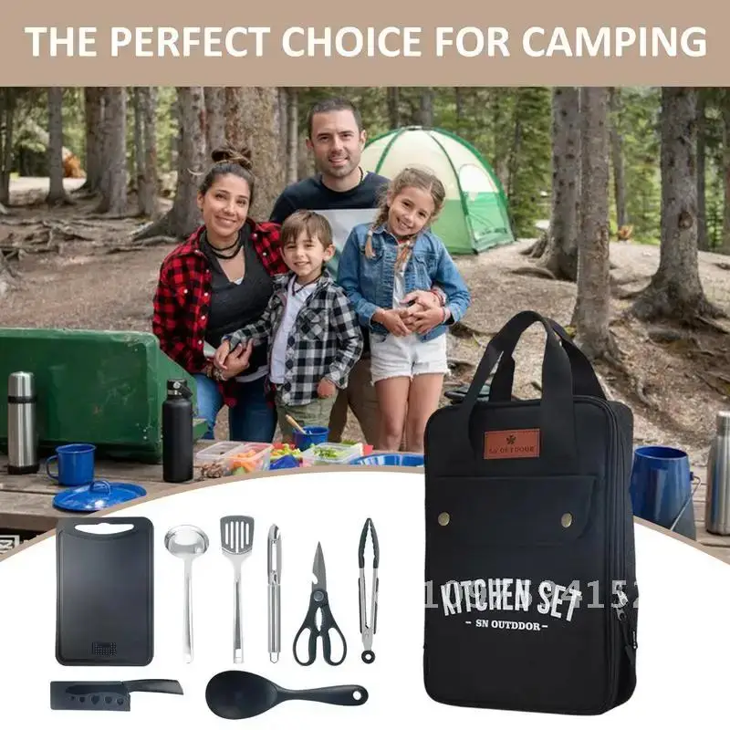 Outdoor Cooking Equipment Camping Cookware Kit with Camping Bag Storage Travel Organizer Set Kitchen Utensil Set Utensil Tool