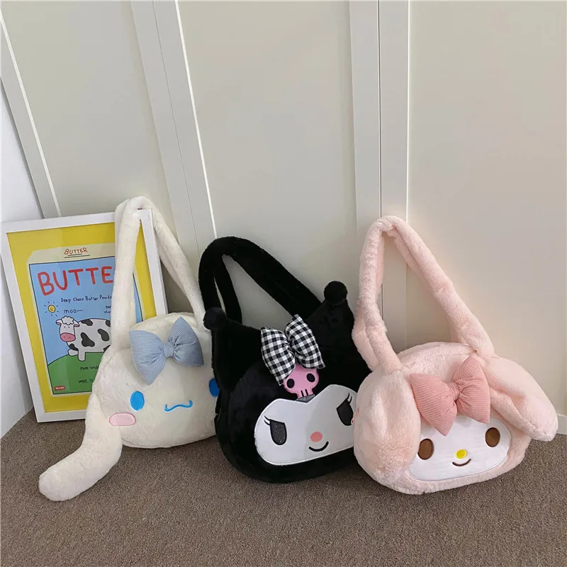 

Sanrio Kuromi Girl Heart Furry Bag Large Capacity Bag Little Devil Hand Bag Shoulder Bag Female Gift Beautiful Fashion