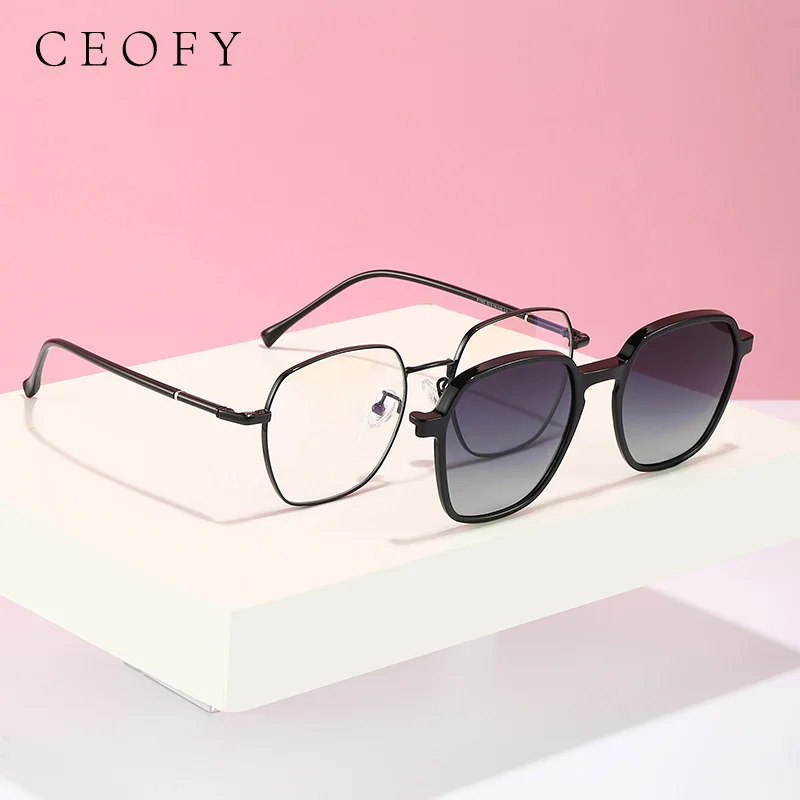 

Ceofy Women Men Fashion Glasses Frame with Polarized Sunglasses Clip Brand Designer Optical Myopia Prescription Eyeglasses Frame