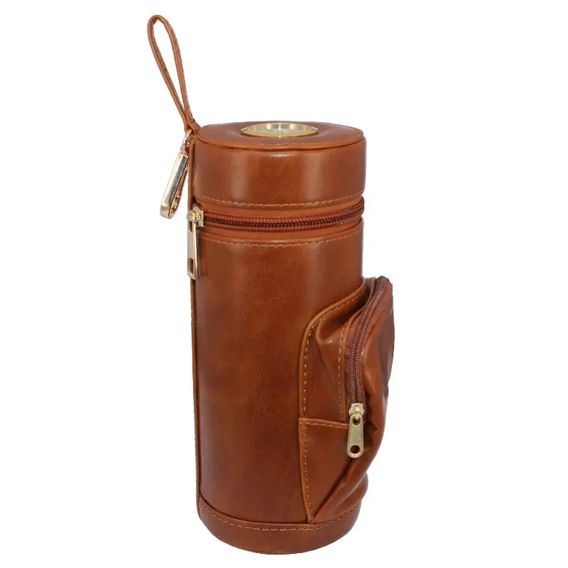 High Quality Large Capacity Multi-function Storage Cigar Tube Leather Material Sealed Humidor with Zipper & Pocket & Hygrometer