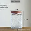 Vintage Square Embossed Glass Jar Acacia Wood Lid Sealed Jar Cylindrical Kitchen Storage Bottle Sugar Food Storage Container New 6