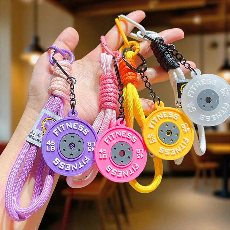 Dopamine Barbell Plates Keychain INS Simulation  Keyring Detachable Creative Fitness Series Pendant Gifts
