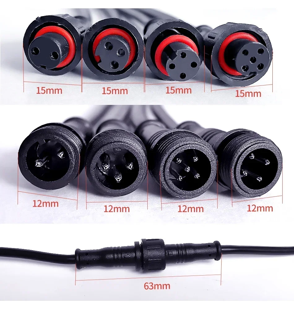 IP65 Rated M12 Connector Set - 2/3/4/5 Pin Waterproof Plug & Jack for LED Strip/Industrial Machine Wiring​