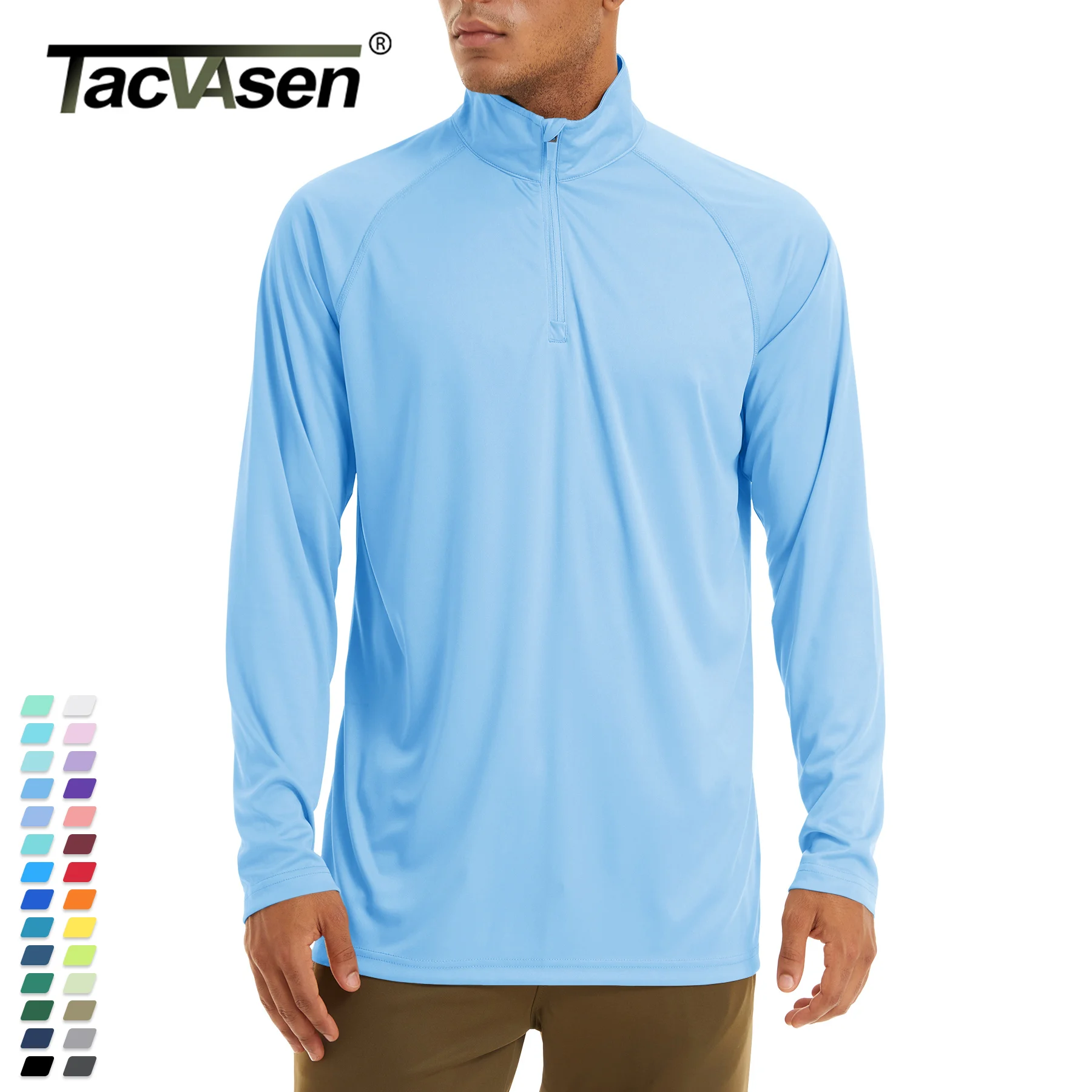 TACVASEN Mens Sun/Skin Protection Long Sleeve Shirts Anti-UV Outdoor Tops Golf Pullovers Summer Swimming T-Shirt Workout Zip Tee