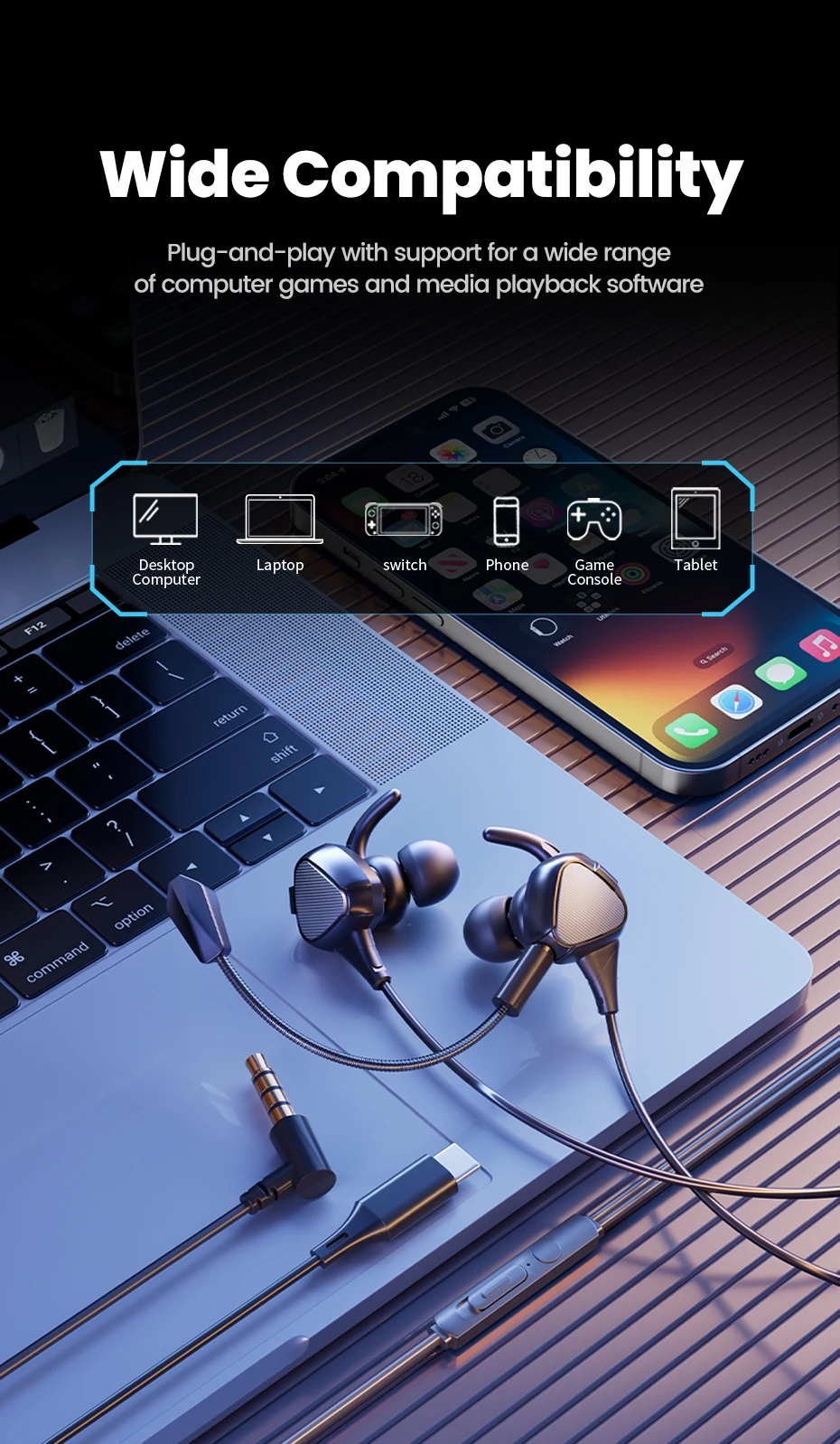 Auricolari cablati da gioco Toocki TE27 con microfono a barra staccabile HD, suono surround, cuffie con driver dinamico di grandi dimensioni per_voghion.com