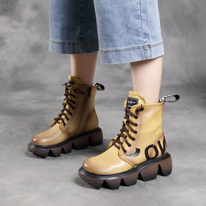 

Clearance Special Offer First Layer Cowhide Soft Bottom Soft Surface Letters Dr. Martens Casual Platform Wedge Zipper