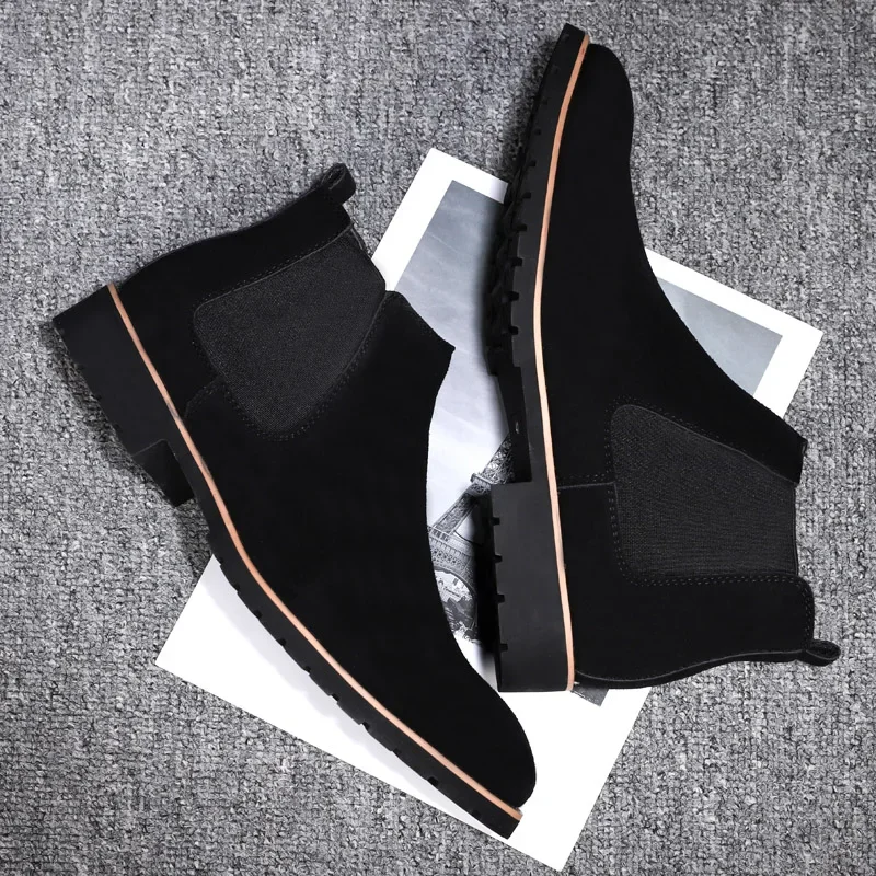 Nubuck 남성용 가죽 앵클 부츠, 영국 스타일, 클래식 스웨이드 부츠, 캐주얼 신발, 미끄럼 방지 하이 퀄리티 비즈니스, 겨울 부츠