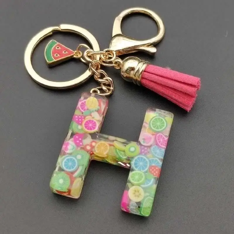 Лидер продаж простая кисточка 26 букв блесток арбуз кулон брелок для ключей сумка