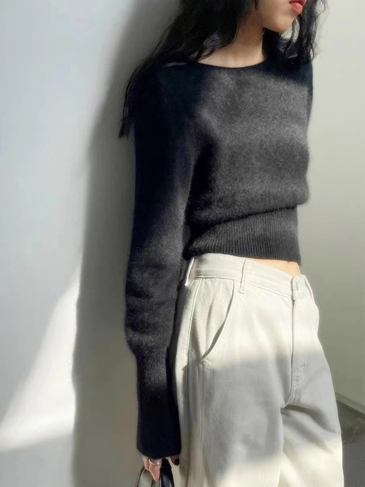 100% pure cashmere sweater knitted bottoming shirt women's new autumn and winter high waist short sweater 2