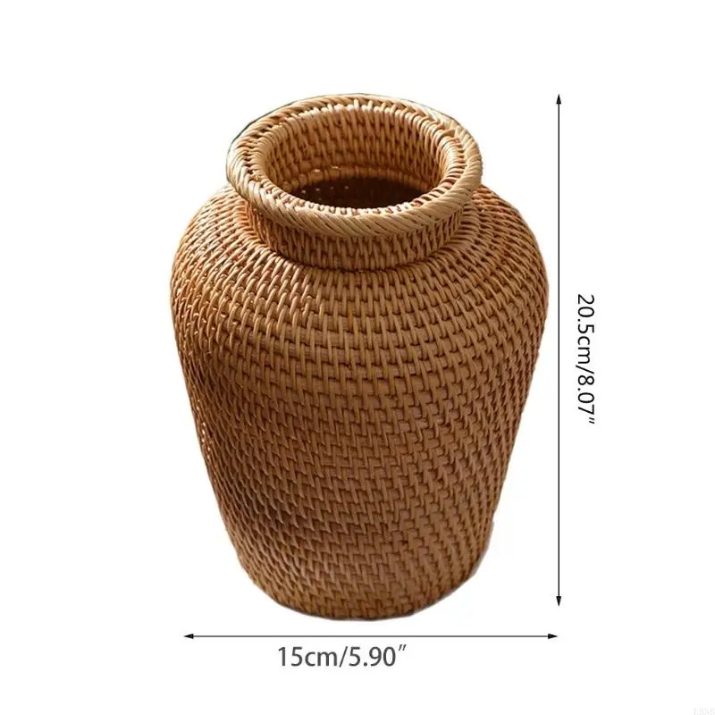 L9NB Rattan Woven Flower Vase Home Desktop Decor Rattan Material Home Garden Supplies 6