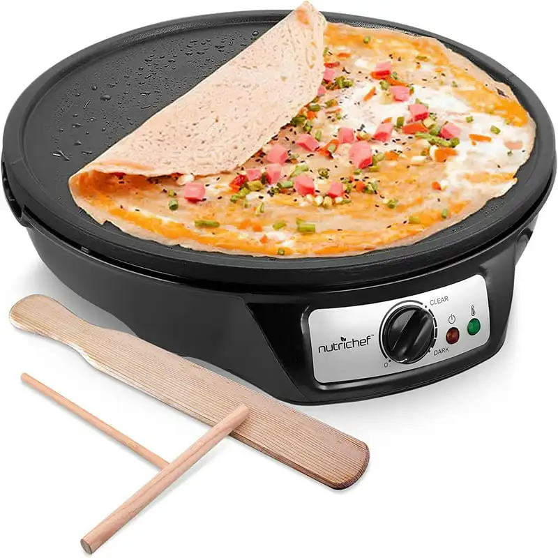 

Detachable Electric Crepe Maker Griddle - Griddle Easy Cleaning Nonstick 12 Inch, Adjustable Temperature Control, Wooden Spatula